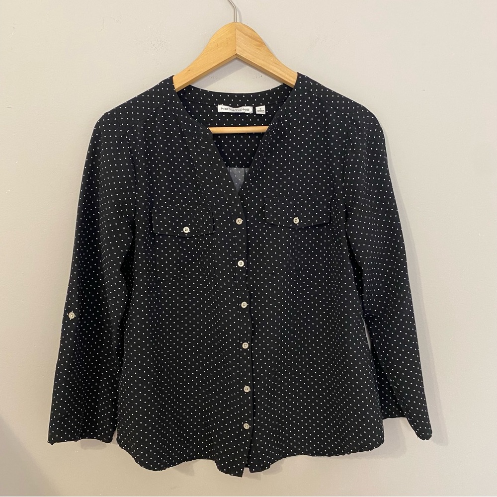 Notations Black and White Dot Business Dress 3/4 sleeve Top